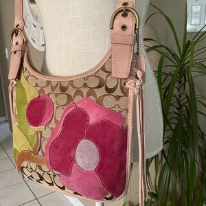 RARE Coach Archive Poppy for Peace Hippie Suede Bag Signature Pink Applique
